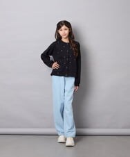 KJCJD02044 a.v.v KIDS(アー・ヴェ・ヴェ) [120-160]【洗える/イージーケア】刺繍カットソーカーディガン ブラック