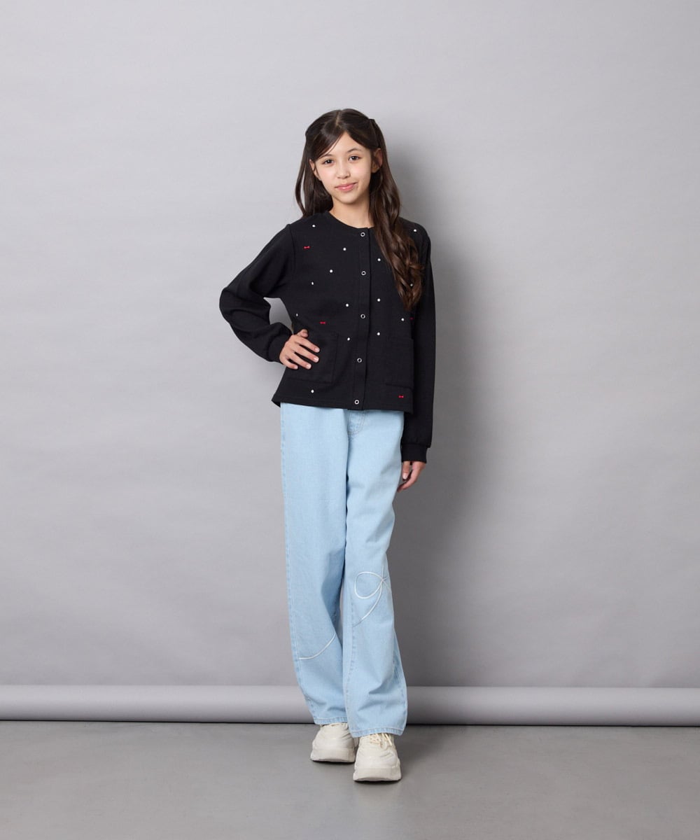 KJCJD02044 a.v.v KIDS(アー・ヴェ・ヴェ) [120-160]【洗える/イージーケア】刺繍カットソーカーディガン ブラック
