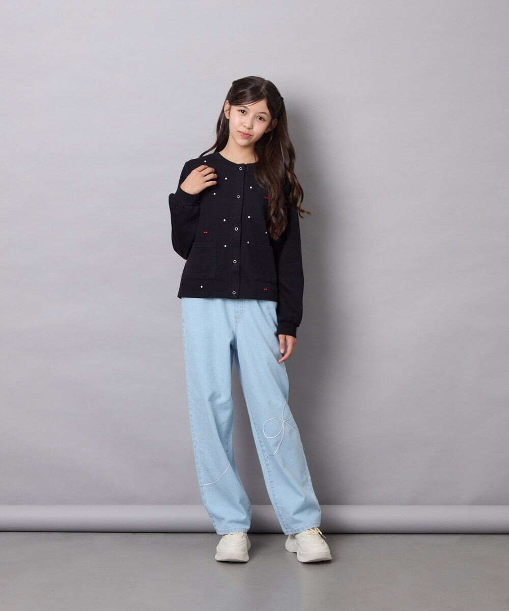 KJCJD02044 a.v.v KIDS(アー・ヴェ・ヴェ) [120-160]【洗える/イージーケア】刺繍カットソーカーディガン ブラック