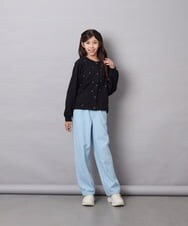 KJCJD02044 a.v.v KIDS(アー・ヴェ・ヴェ) [120-160]【洗える/イージーケア】刺繍カットソーカーディガン ブラック