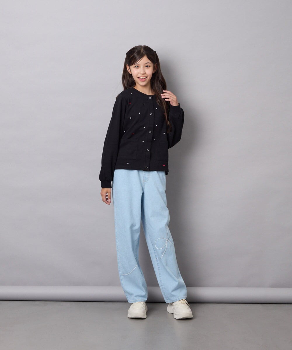 KJCJD02044 a.v.v KIDS(アー・ヴェ・ヴェ) [120-160]【洗える/イージーケア】刺繍カットソーカーディガン ブラック