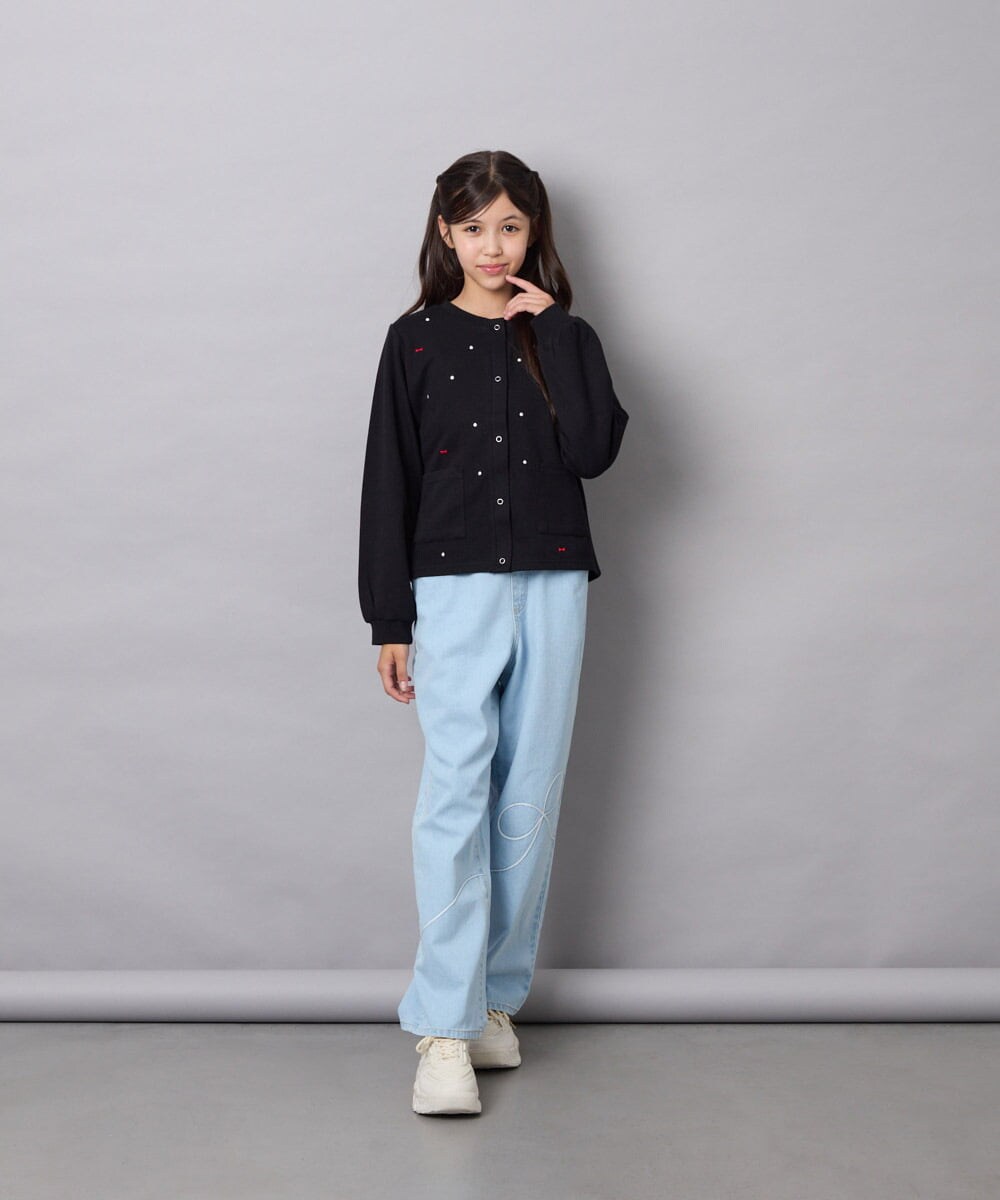 KJCJD02044 a.v.v KIDS(アー・ヴェ・ヴェ) [120-160]【洗える/イージーケア】刺繍カットソーカーディガン ブラック