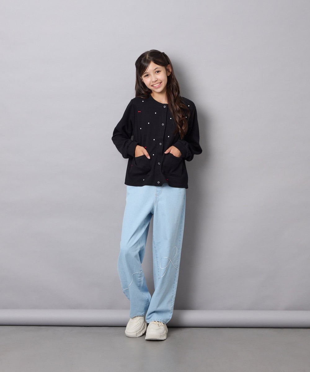 KJCJD02044 a.v.v KIDS(アー・ヴェ・ヴェ) [120-160]【洗える/イージーケア】刺繍カットソーカーディガン ブラック