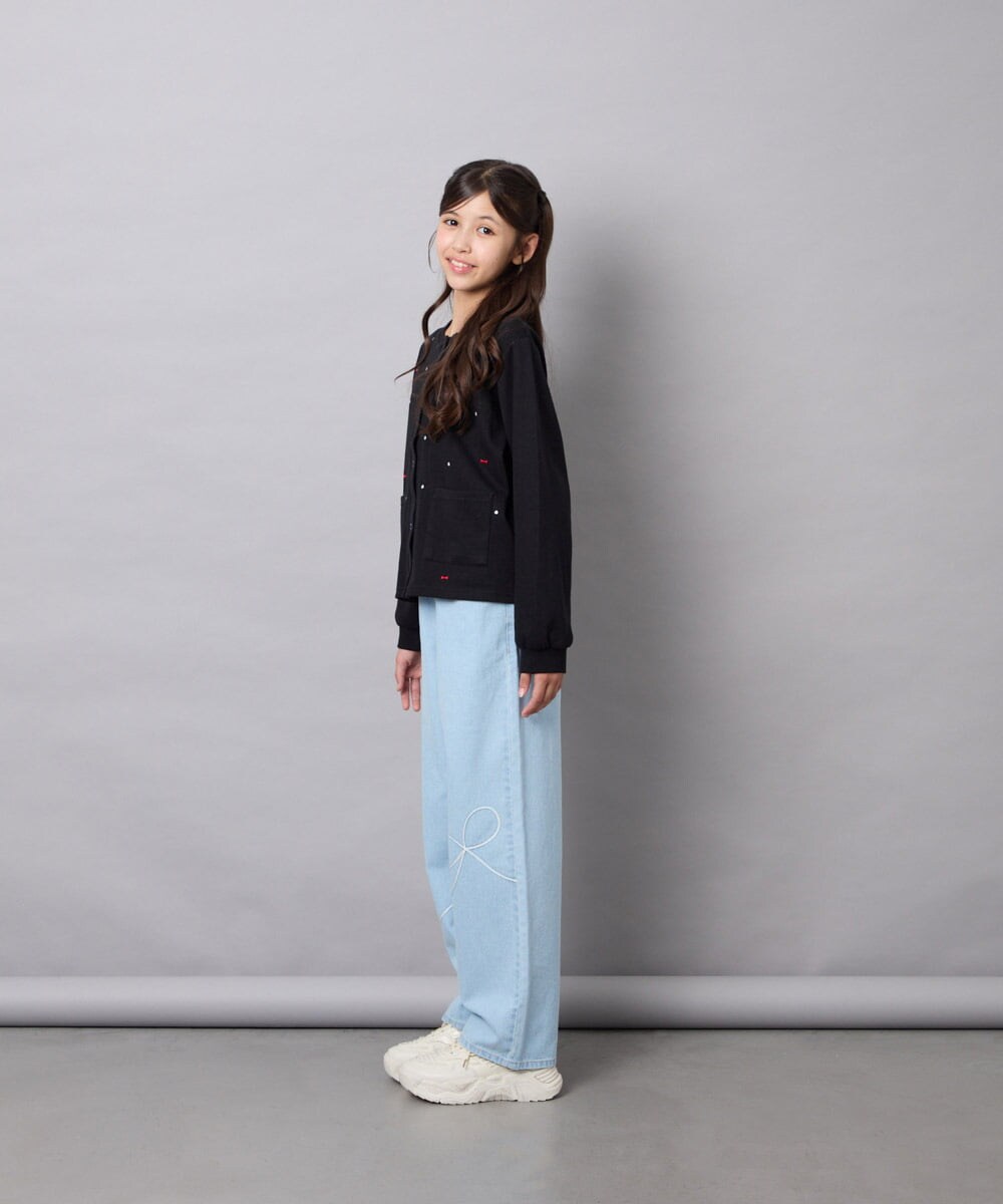 KJCJD02044 a.v.v KIDS(アー・ヴェ・ヴェ) [120-160]【洗える/イージーケア】刺繍カットソーカーディガン ブラック
