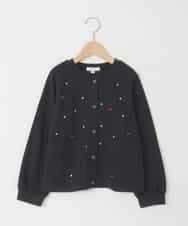 KJCJD02044 a.v.v KIDS(アー・ヴェ・ヴェ) [120-160]【洗える/イージーケア】刺繍カットソーカーディガン ブラック