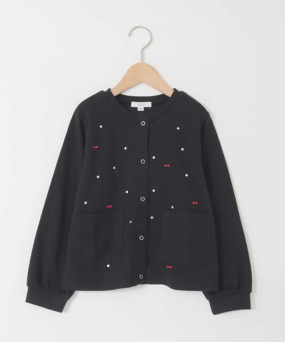 KJCJD02044 a.v.v KIDS(アー・ヴェ・ヴェ) [120-160]【洗える/イージーケア】刺繍カットソーカーディガン ブラック