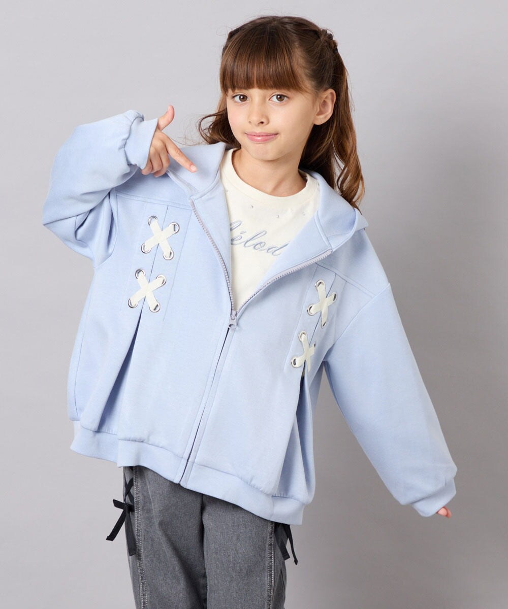 KJCJD03044 a.v.v KIDS(アー・ヴェ・ヴェ) [130-160]【イージーケア】レースアップダンボールパーカー ライトブルー