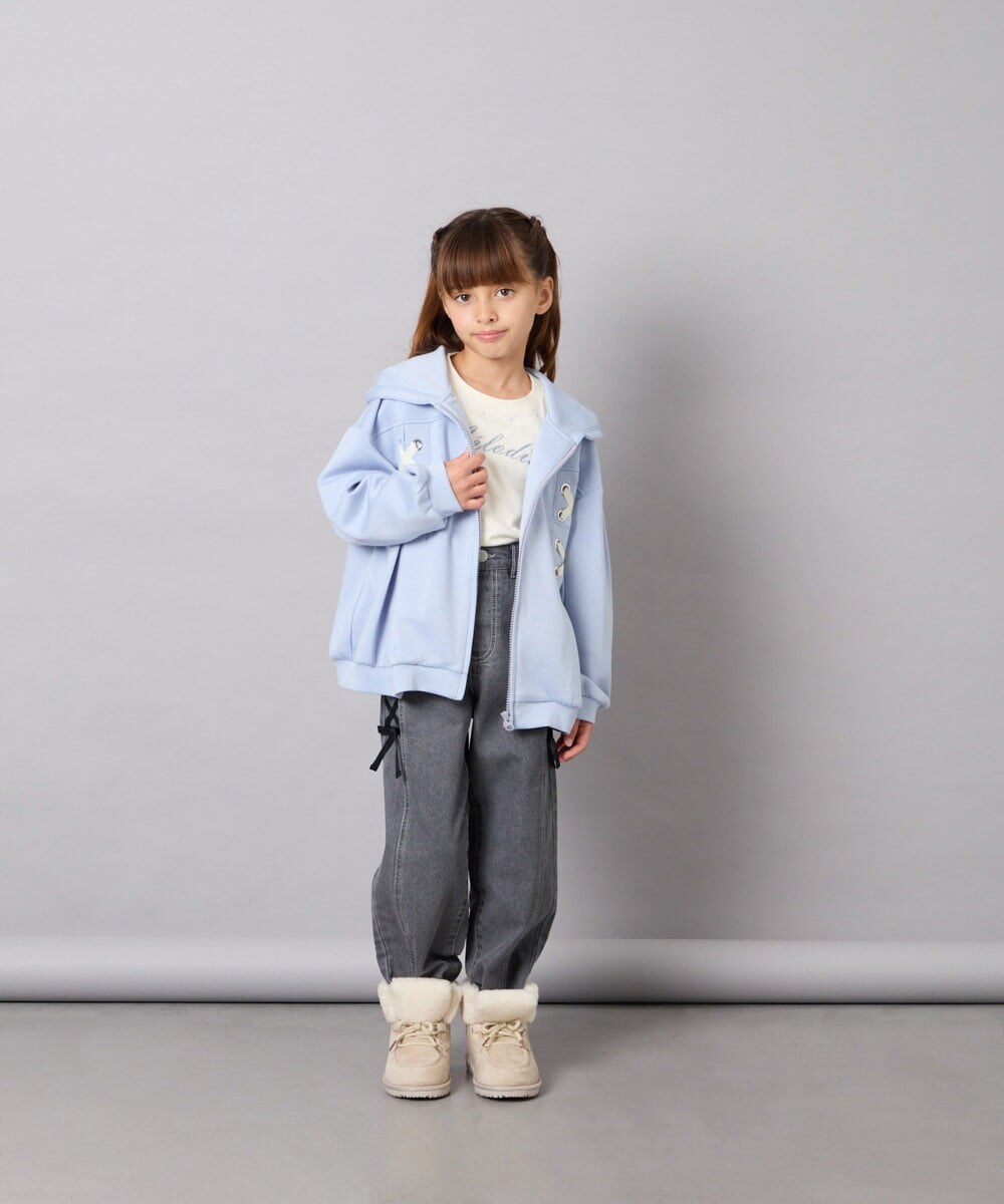 KJCJD03044 a.v.v KIDS(アー・ヴェ・ヴェ) [130-160]【イージーケア】レースアップダンボールパーカー ライトブルー