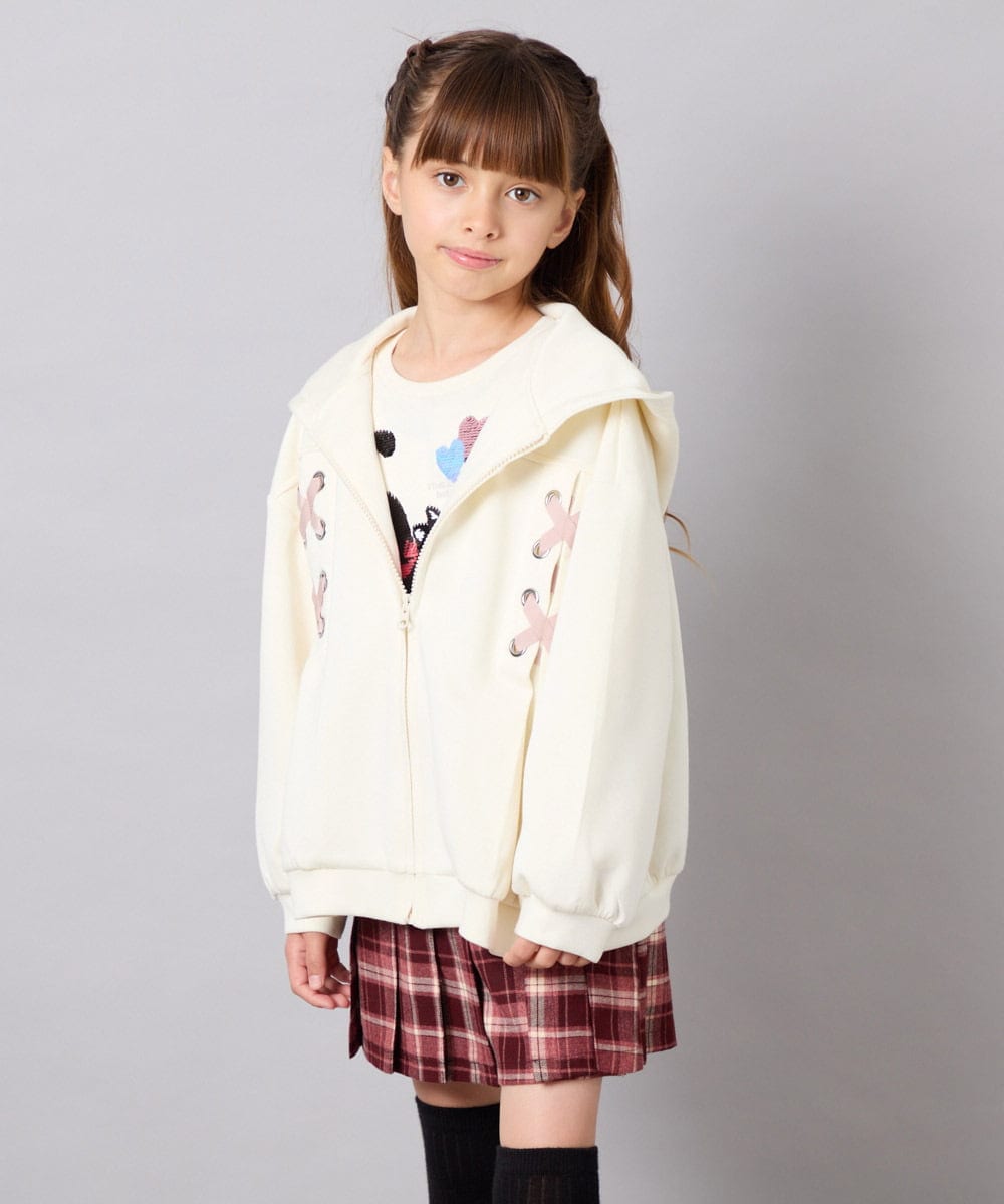KJCJD03044 a.v.v KIDS(アー・ヴェ・ヴェ) [130-160]【イージーケア】レースアップダンボールパーカー アイボリー