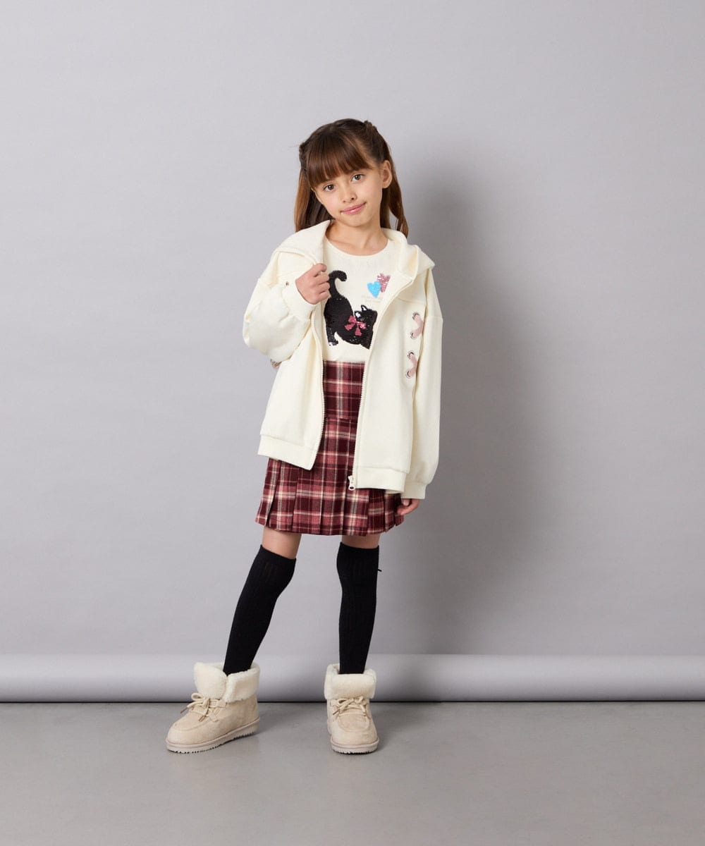 KJCJD03044 a.v.v KIDS(アー・ヴェ・ヴェ) [130-160]【イージーケア】レースアップダンボールパーカー アイボリー
