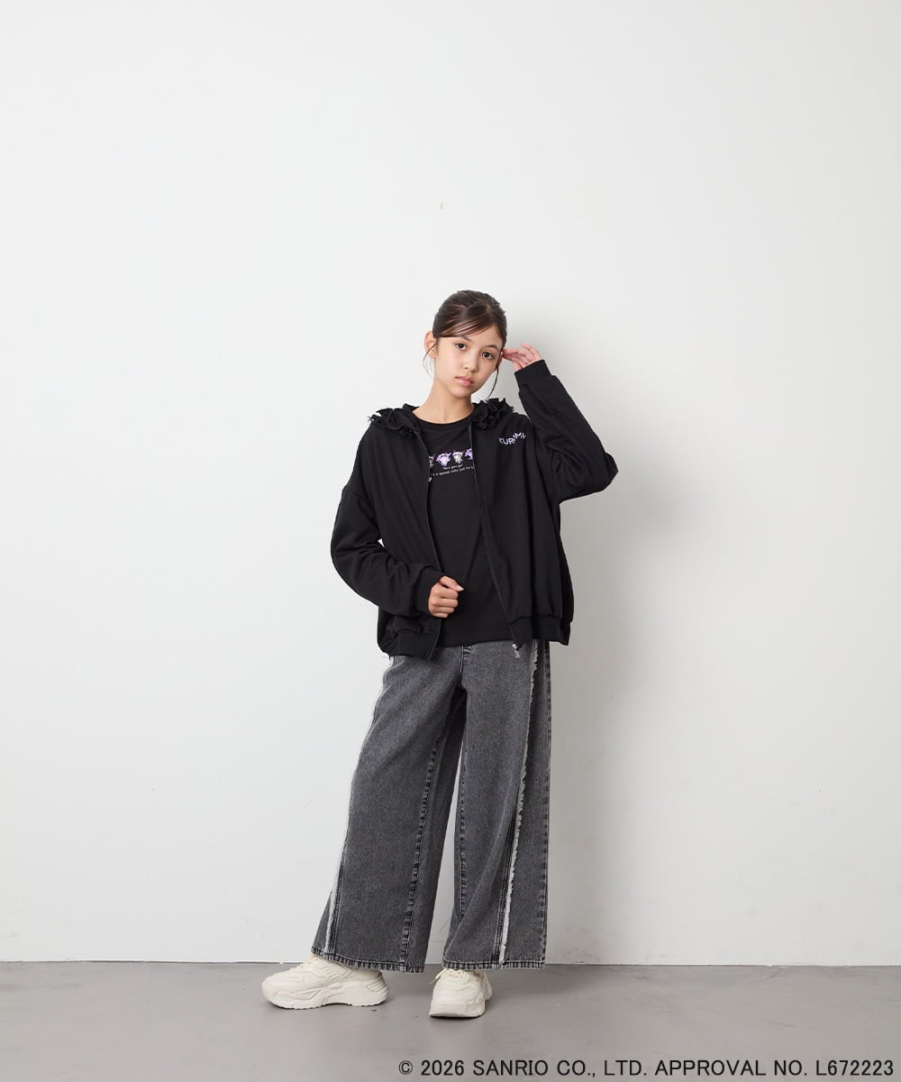 KJCJD05059 a.v.v KIDS(アー・ヴェ・ヴェ) [110-160]【サンリオ/数量限定/毛玉になりにくい/速乾】クロミパーカー ブラック