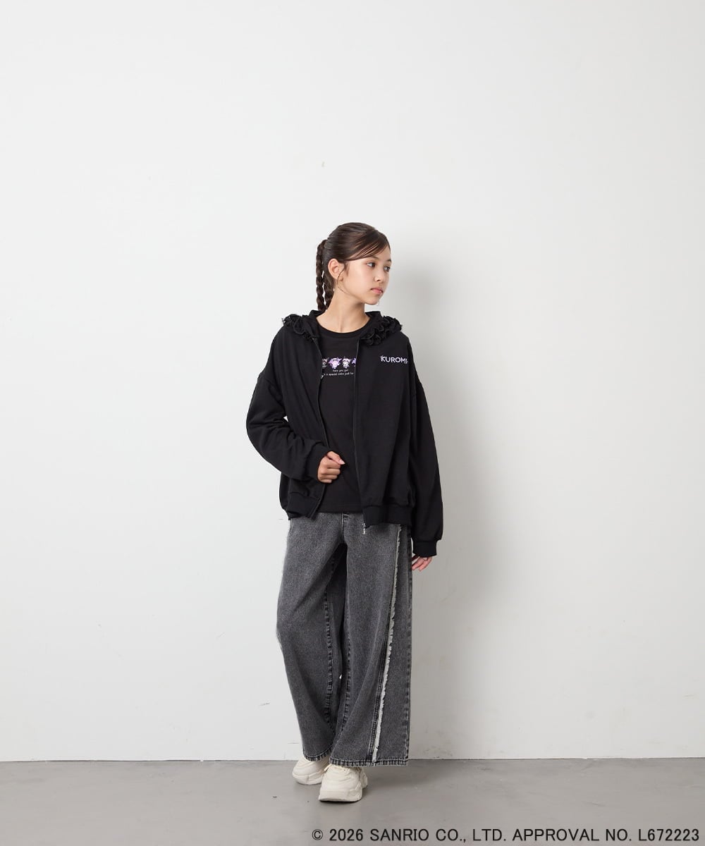 KJCJD05059 a.v.v KIDS(アー・ヴェ・ヴェ) [110-160]【サンリオ/数量限定/毛玉になりにくい/速乾】クロミパーカー ブラック