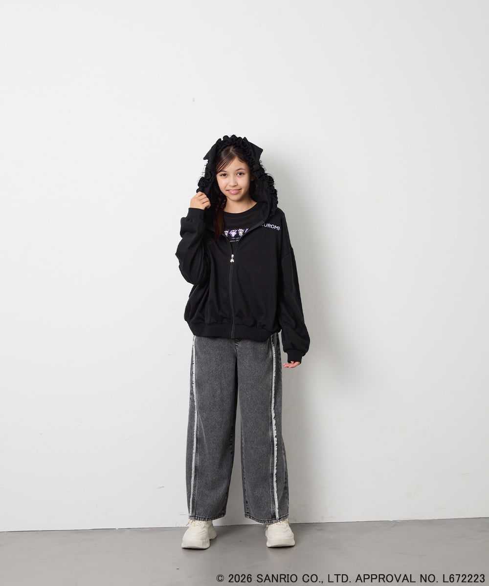 KJCJD05059 a.v.v KIDS(アー・ヴェ・ヴェ) [110-160]【サンリオ/数量限定/毛玉になりにくい/速乾】クロミパーカー ブラック