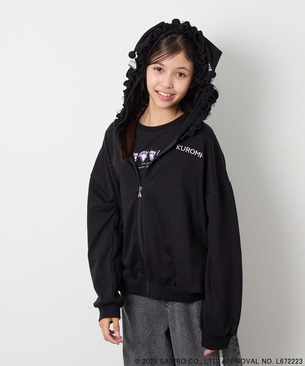 KJCJD05059 a.v.v KIDS(アー・ヴェ・ヴェ) [110-160]【サンリオ/数量限定/毛玉になりにくい/速乾】クロミパーカー ブラック
