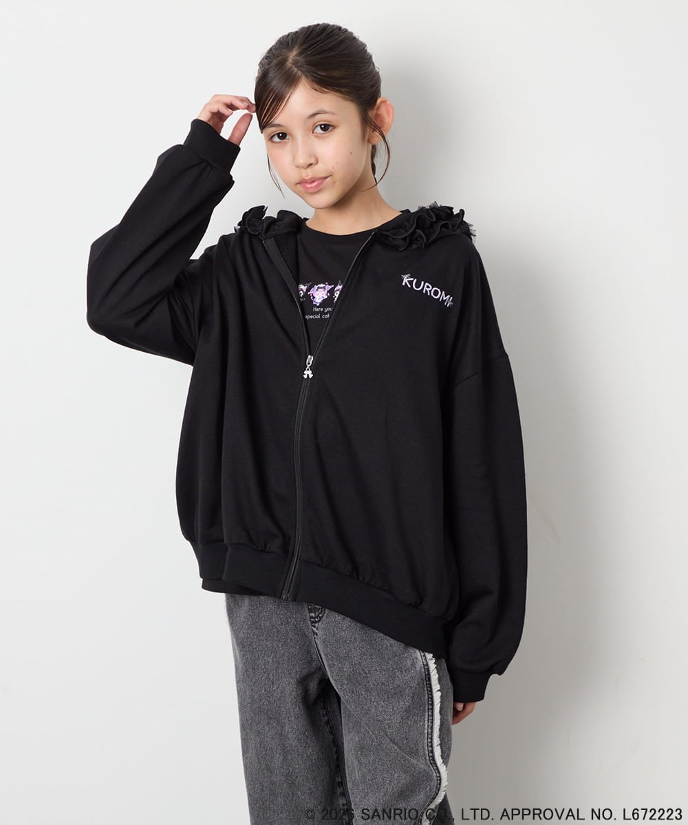 KJCJD05059 a.v.v KIDS(アー・ヴェ・ヴェ) [110-160]【サンリオ/数量限定/毛玉になりにくい/速乾】クロミパーカー ブラック