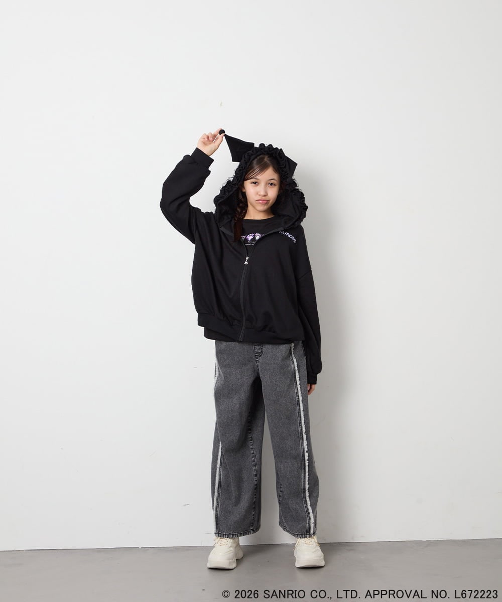 KJCJD05059 a.v.v KIDS(アー・ヴェ・ヴェ) [110-160]【サンリオ/数量限定/毛玉になりにくい/速乾】クロミパーカー ブラック