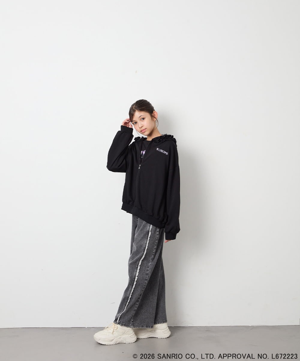 KJCJD05059 a.v.v KIDS(アー・ヴェ・ヴェ) [110-160]【サンリオ/数量限定/毛玉になりにくい/速乾】クロミパーカー ブラック