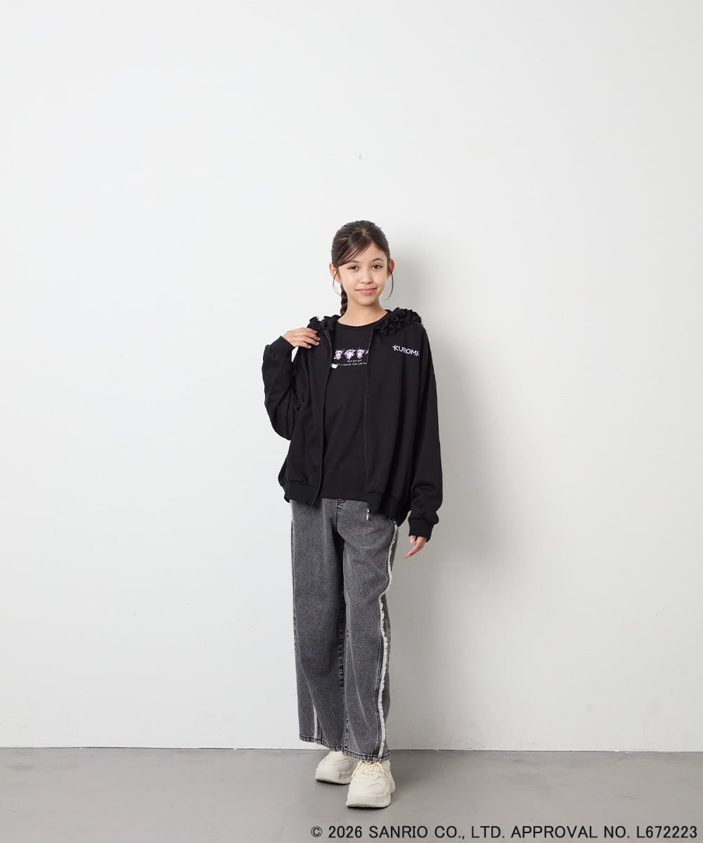 KJCJD05059 a.v.v KIDS(アー・ヴェ・ヴェ) [110-160]【サンリオ/数量限定/毛玉になりにくい/速乾】クロミパーカー ブラック