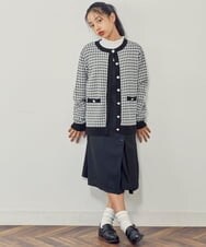 KJCJP30039 a.v.v KIDS(アー・ヴェ・ヴェ) [110-130]ツイードジャケット風ニットカーディガン ホワイト