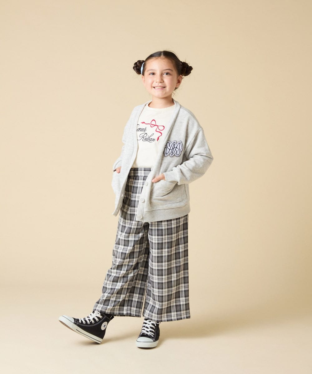 KJCKA41039 a.v.v KIDS(アー・ヴェ・ヴェ) [130-160]ワンポイント刺繍カーディガン ライトグレー