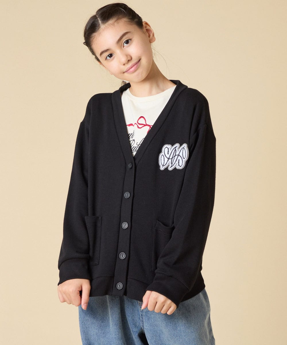 KJCKA41039 a.v.v KIDS(アー・ヴェ・ヴェ) [130-160]ワンポイント刺繍カーディガン ライトグレー