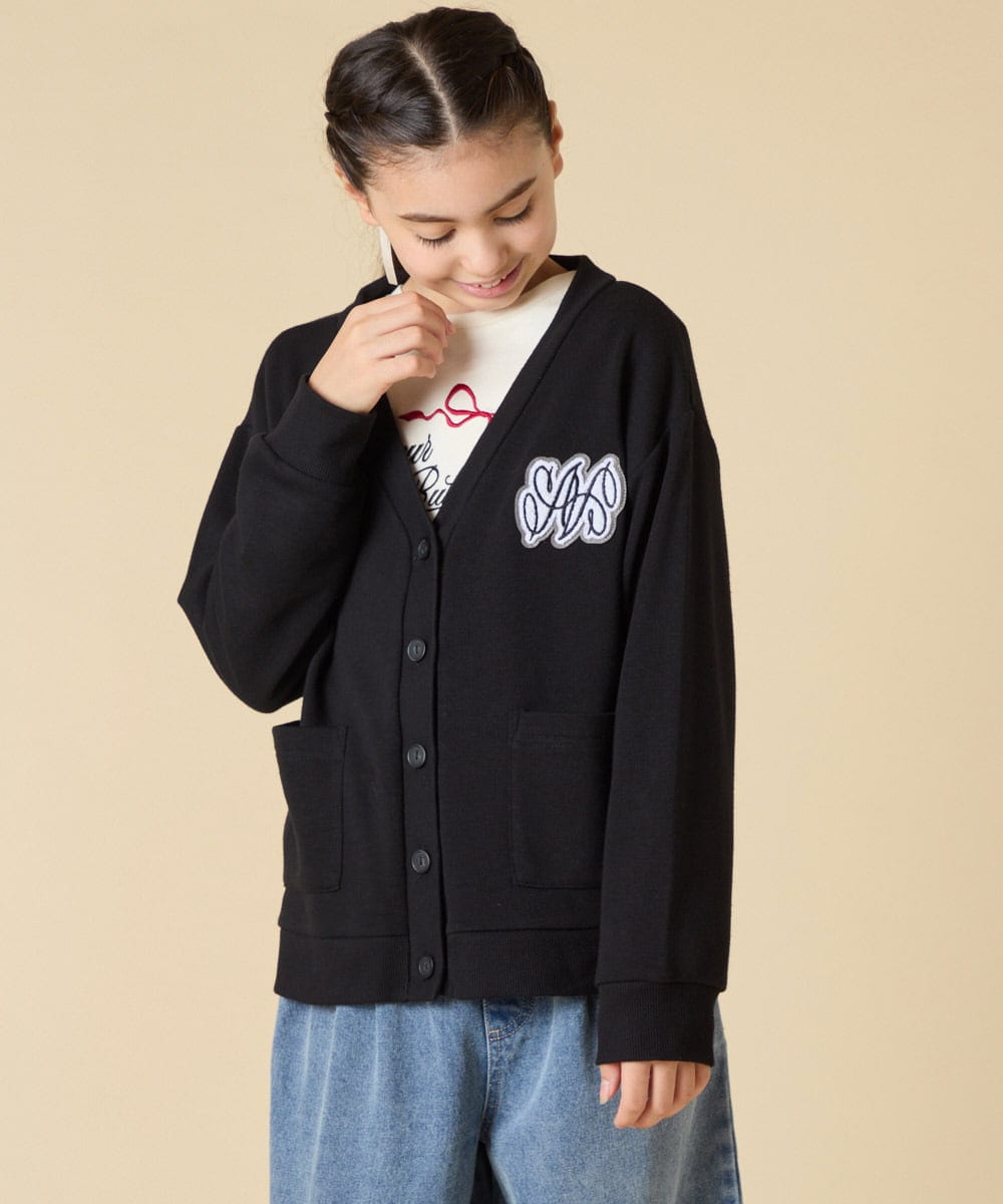 KJCKA41039 a.v.v KIDS(アー・ヴェ・ヴェ) [130-160]ワンポイント刺繍カーディガン ライトグレー