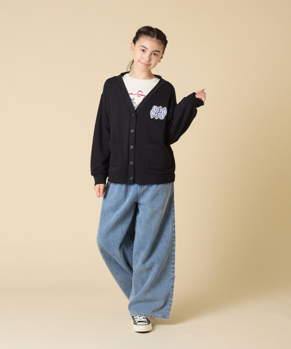 KJCKA41039 a.v.v KIDS(アー・ヴェ・ヴェ) [130-160]ワンポイント刺繍カーディガン ライトグレー