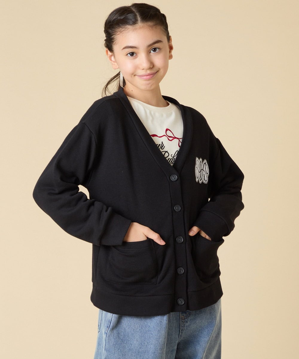 KJCKA41039 a.v.v KIDS(アー・ヴェ・ヴェ) [130-160]ワンポイント刺繍カーディガン ライトグレー