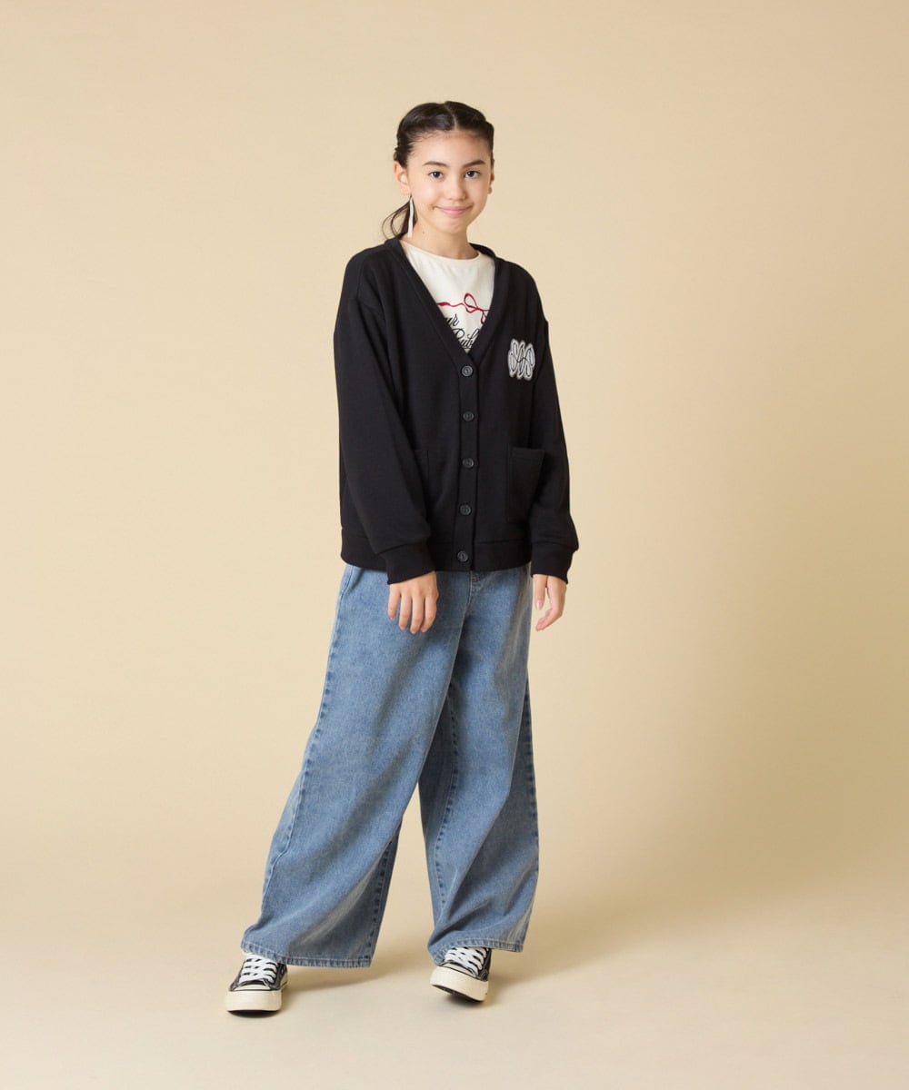 KJCKA41039 a.v.v KIDS(アー・ヴェ・ヴェ) [130-160]ワンポイント刺繍カーディガン ライトグレー