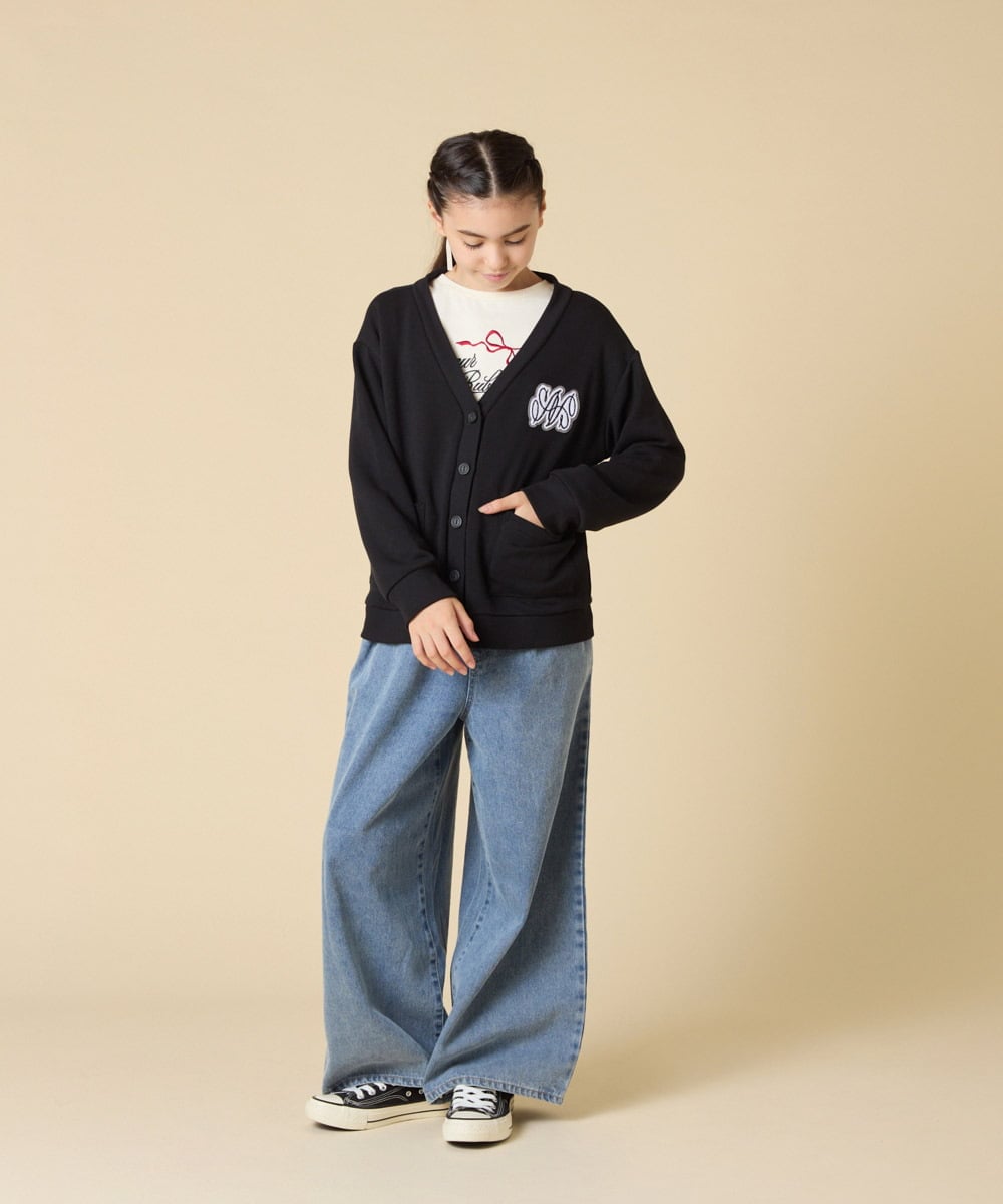 KJCKA41039 a.v.v KIDS(アー・ヴェ・ヴェ) [130-160]ワンポイント刺繍カーディガン ライトグレー