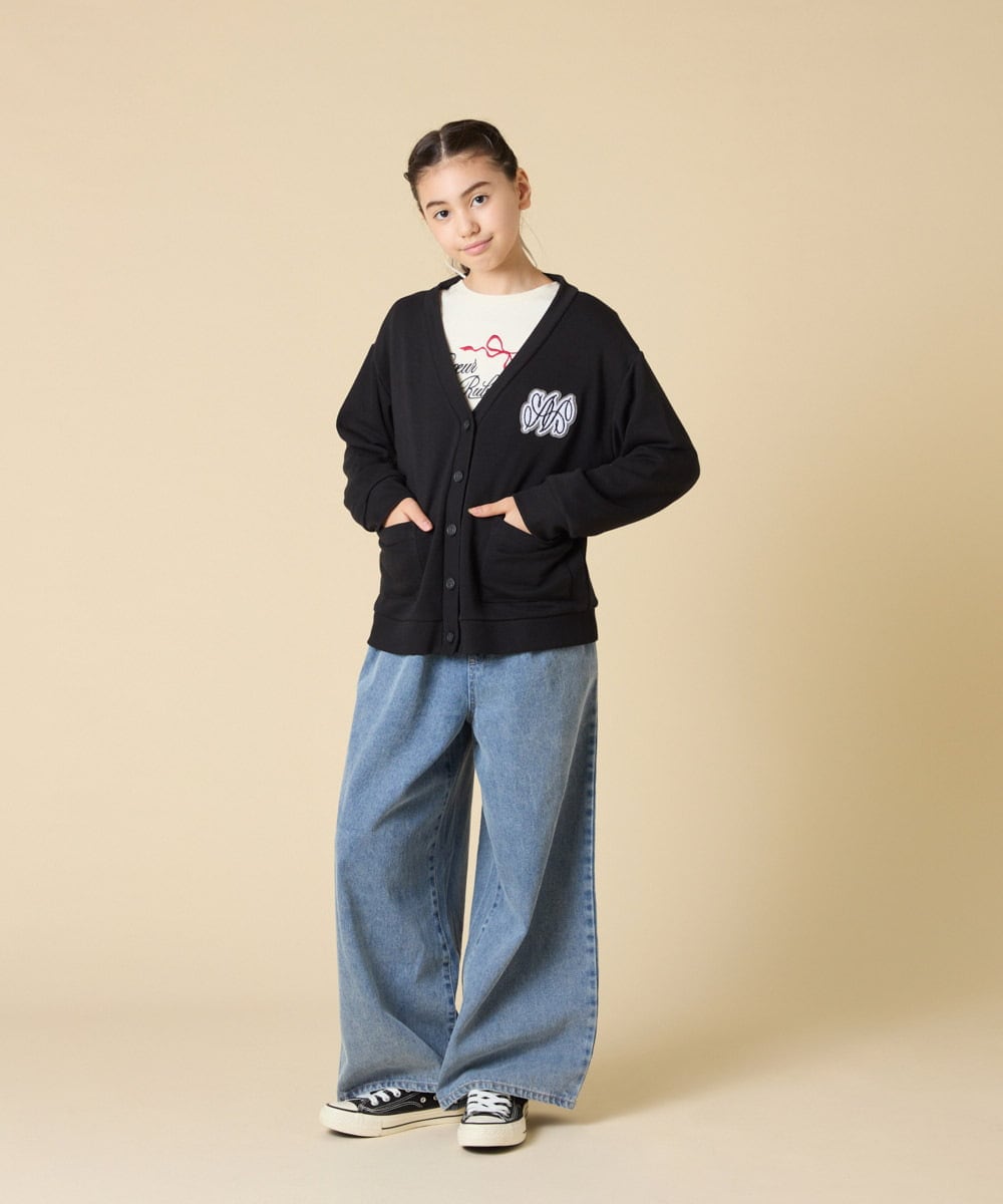 KJCKA41039 a.v.v KIDS(アー・ヴェ・ヴェ) [130-160]ワンポイント刺繍カーディガン ライトグレー