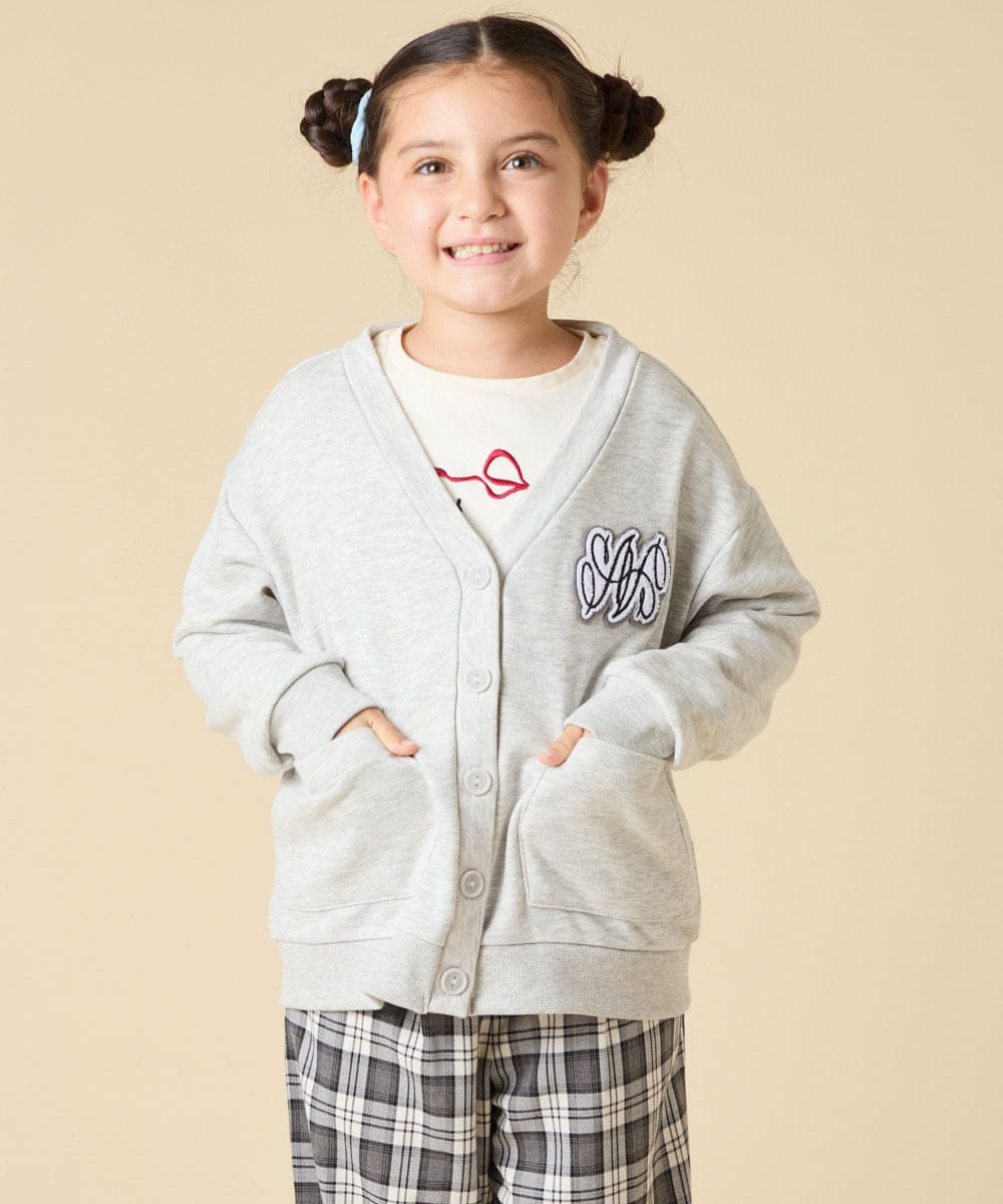 KJCKA41039 a.v.v KIDS(アー・ヴェ・ヴェ) [130-160]ワンポイント刺繍カーディガン ライトグレー