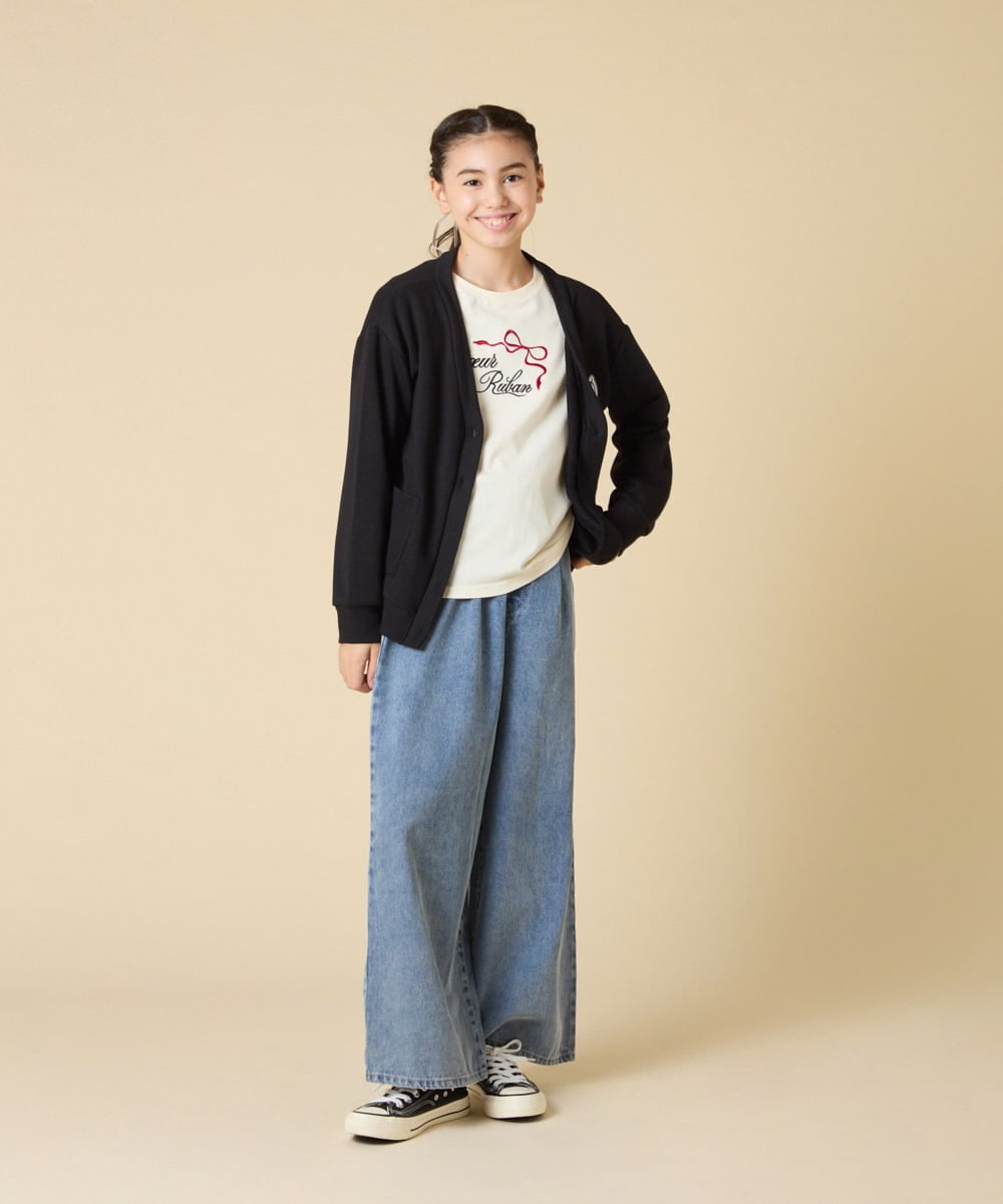 KJCKA41039 a.v.v KIDS(アー・ヴェ・ヴェ) [130-160]ワンポイント刺繍カーディガン ライトグレー