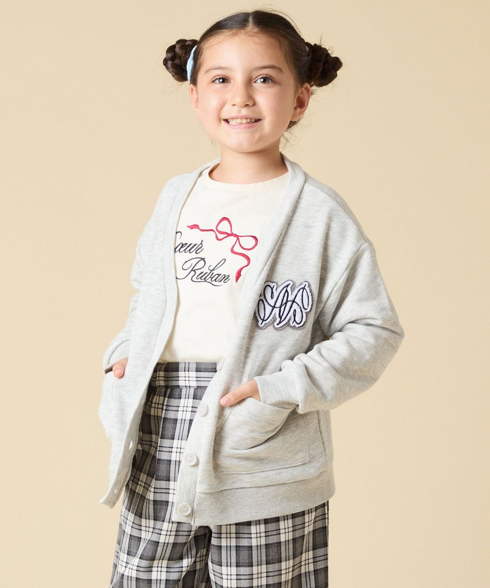 KJCKA41039 a.v.v KIDS(アー・ヴェ・ヴェ) [130-160]ワンポイント刺繍カーディガン ライトグレー