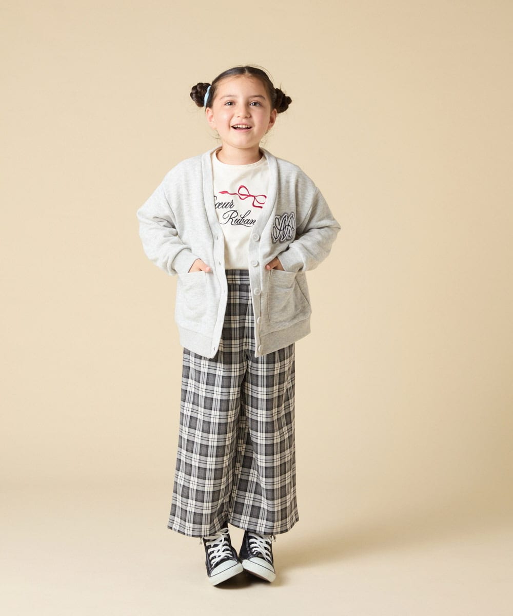 KJCKA41039 a.v.v KIDS(アー・ヴェ・ヴェ) [130-160]ワンポイント刺繍カーディガン ライトグレー
