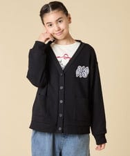 KJCKA41039 a.v.v KIDS(アー・ヴェ・ヴェ) [130-160]ワンポイント刺繍カーディガン ブラック