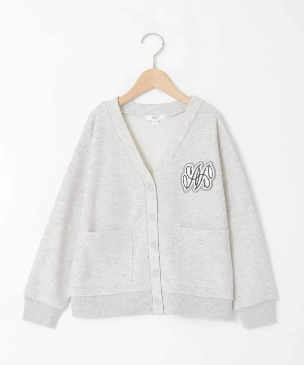 KJCKA41039 a.v.v KIDS(アー・ヴェ・ヴェ) [130-160]ワンポイント刺繍カーディガン ライトグレー