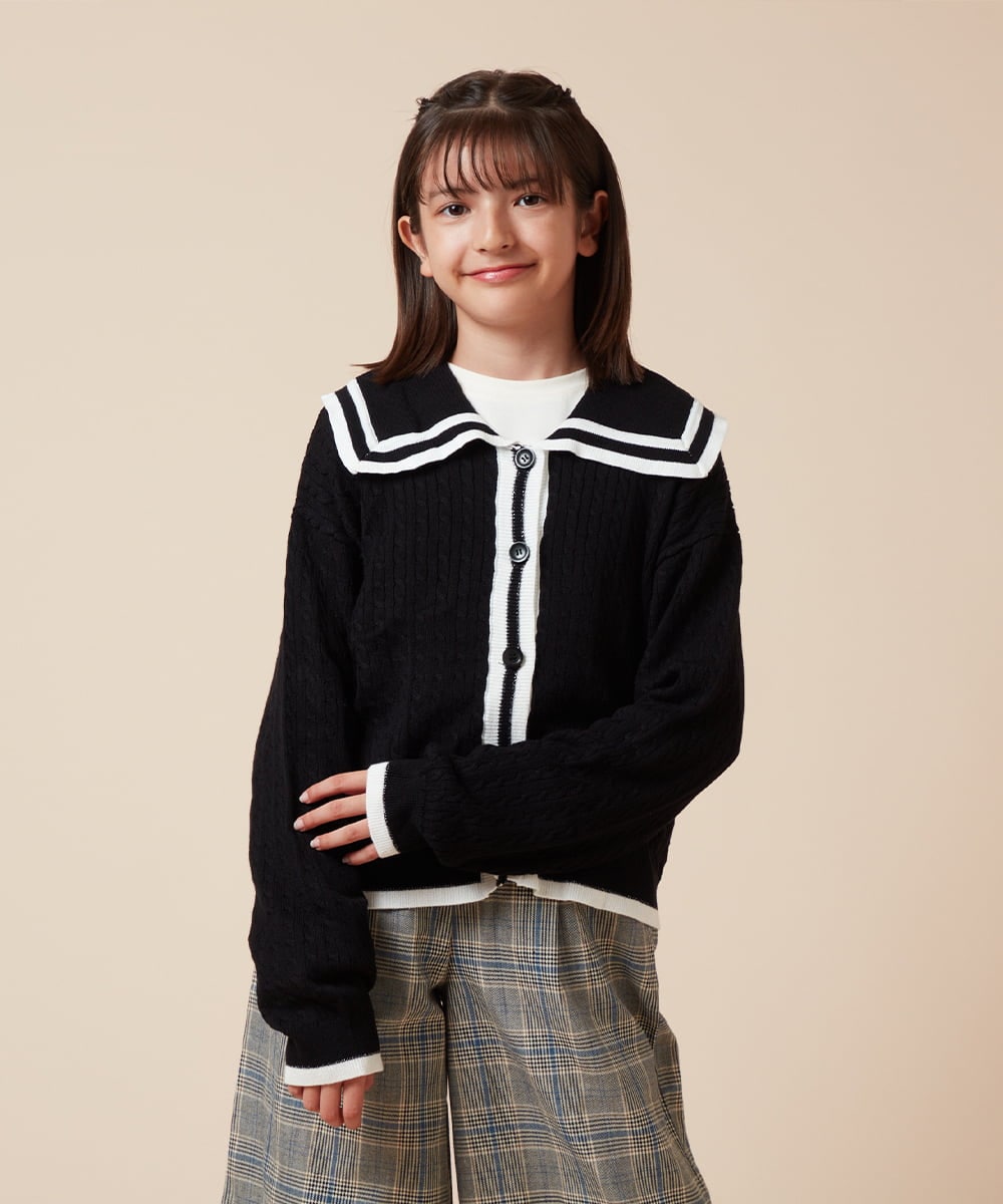 KJCKV31034 a.v.v KIDS(アー・ヴェ・ヴェ) [120-130]セーラーカラーニットカーデ アイボリー