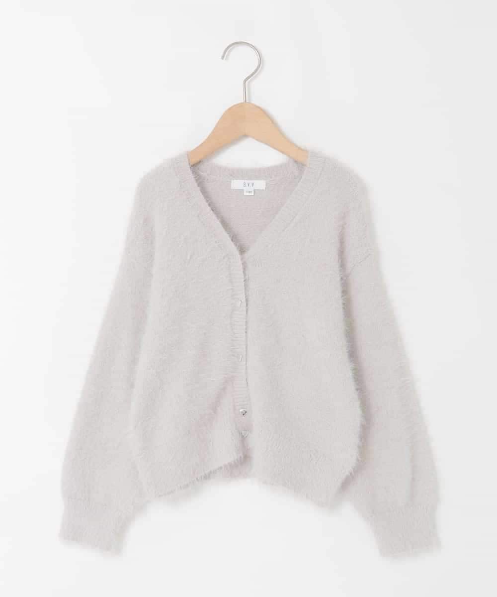 KJCLA42044 a.v.v KIDS(アー・ヴェ・ヴェ) [120-160]フェザー調カーディガン ライトグレー