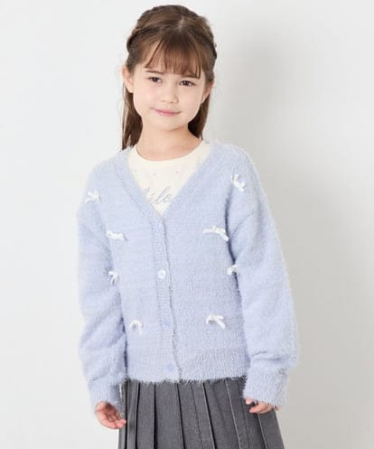 KJCLD08049 a.v.v KIDS [130-160]【洗える】リボンフェザーカーデ