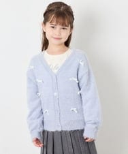 KJCLD08049 a.v.v KIDS(アー・ヴェ・ヴェ) [130-160]【洗える】リボンフェザーカーデ ライトブルー