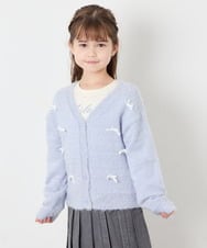 KJCLD08049 a.v.v KIDS(アー・ヴェ・ヴェ) [130-160]【洗える】リボンフェザーカーデ ライトブルー