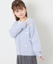KJCLD08049 a.v.v KIDS(アー・ヴェ・ヴェ) [130-160]【洗える】リボンフェザーカーデ ライトブルー