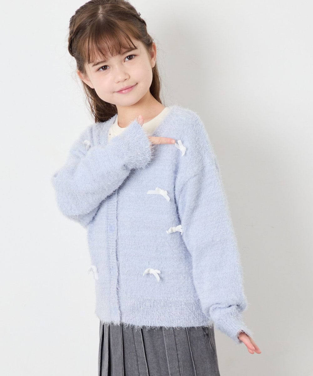 KJCLD08049 a.v.v KIDS(アー・ヴェ・ヴェ) [130-160]【洗える】リボンフェザーカーデ ライトブルー