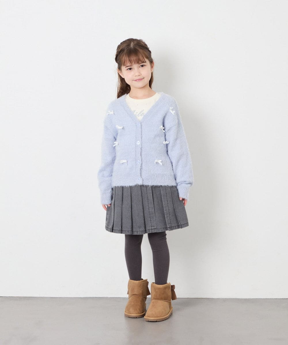KJCLD08049 a.v.v KIDS(アー・ヴェ・ヴェ) [130-160]【洗える】リボンフェザーカーデ ライトブルー