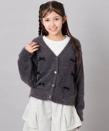 KJCLD08049 a.v.v KIDS [130-160]【洗える】リボンフェザーカーデ