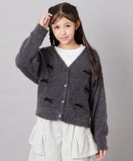 KJCLD08049 a.v.v KIDS(アー・ヴェ・ヴェ) [130-160]【洗える】リボンフェザーカーデ グレー