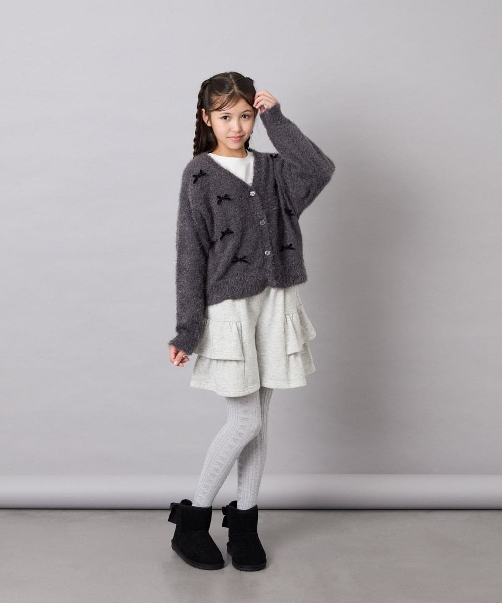 KJCLD08049 a.v.v KIDS(アー・ヴェ・ヴェ) [130-160]【洗える】リボンフェザーカーデ グレー