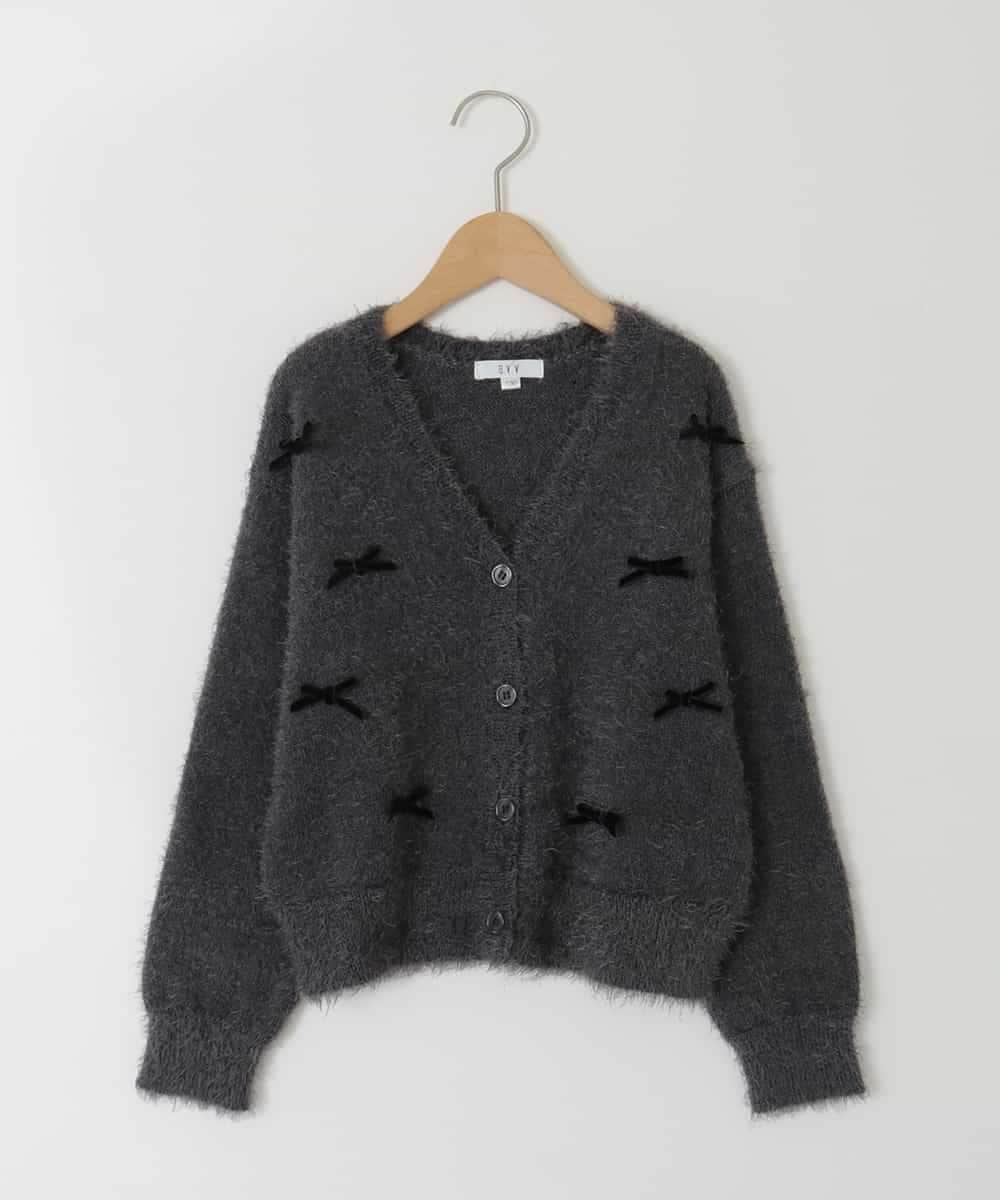 KJCLD08049 a.v.v KIDS [130-160]【洗える】リボンフェザーカーデ