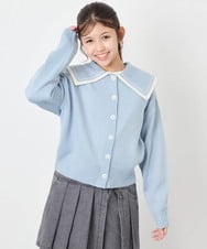 KJCLD09049 a.v.v KIDS(アー・ヴェ・ヴェ) [130-160]【手洗い】バイカラーセーラーカーデ ライトブルー